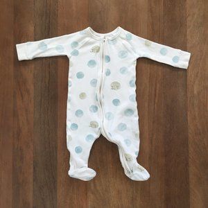 Pehr cream with blue and green dots long sleeve footie